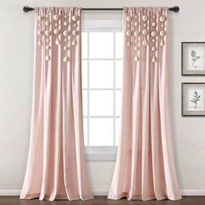Lush Decor - 95"x52" Boho Pom Pom Tassel Linen Window Curtain P Blush